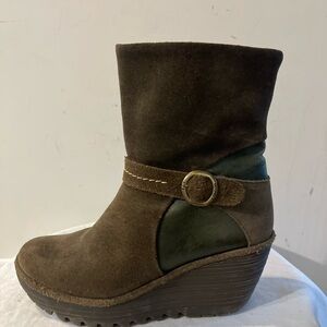 Fly London Mid Ankle Suede Leather Combo Boots